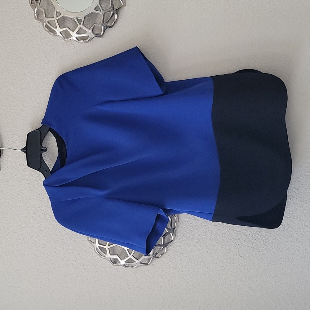 NEW Alexander Wang Color Block Blue Black Top Shoulder Detail Office Career Sz 0